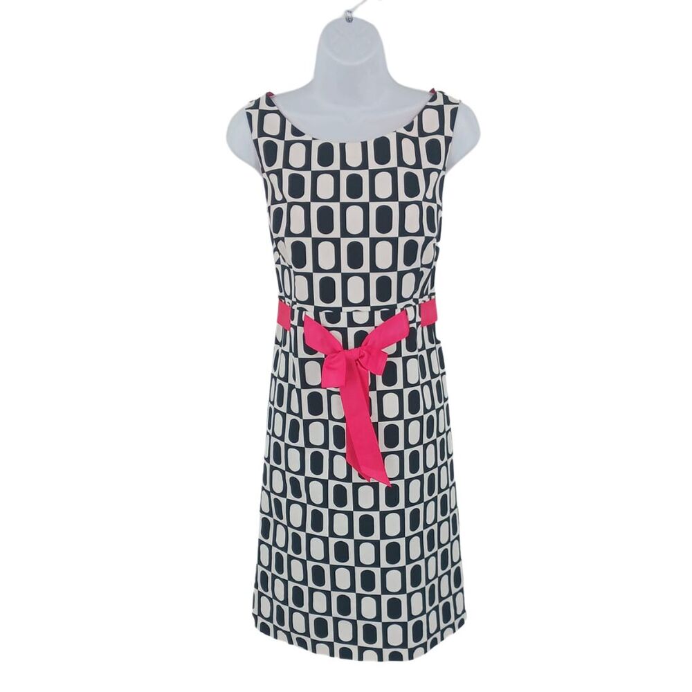 Jessica Howard Black White Pink Geometric Print Sleeveless Dress Mod Vibes Sz12